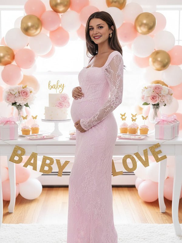 Lace Ruffle Back Slit Square Neck Bodycon Maternity Maxi Dress for Maternity