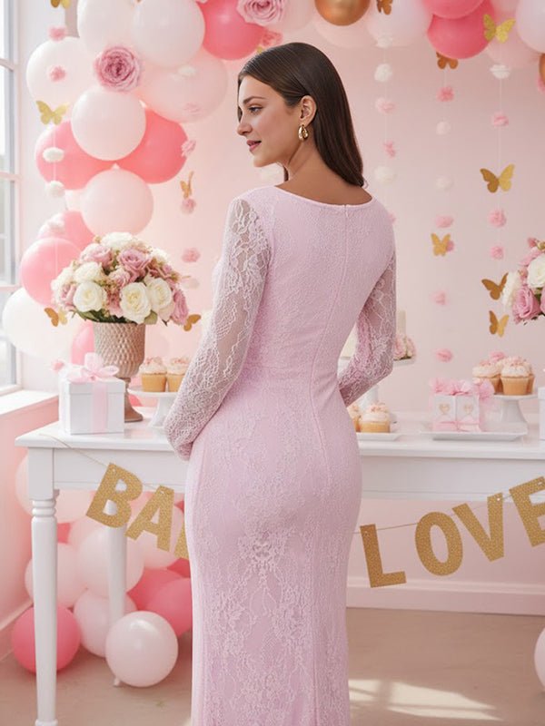 Lace Ruffle Back Slit Square Neck Bodycon Maternity Maxi Dress for Maternity
