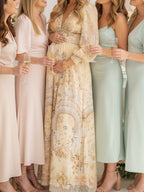 Floral Buttons Shaped Waistband Big Swing Flowy Boho Maternity Maxi Dress for Maternity