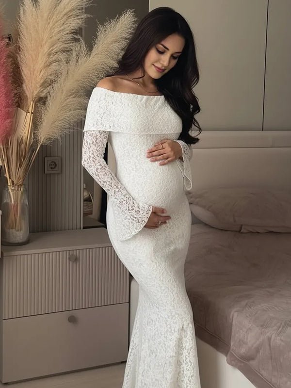 Lace Off Shoulder Flare Sleeve Bodycon Maternity Maxi Dress for Maternity