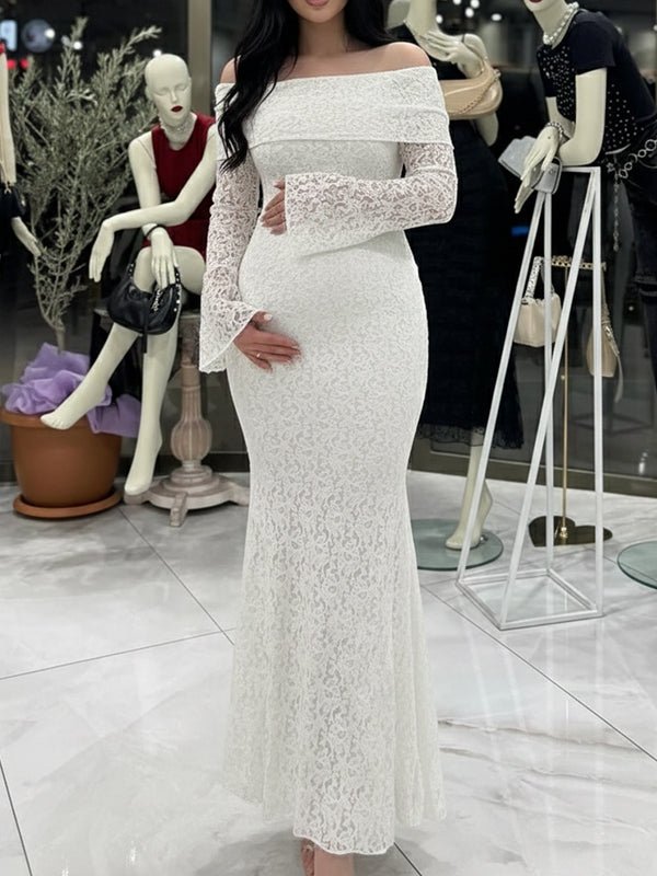 Lace Off Shoulder Flare Sleeve Bodycon Maternity Maxi Dress for Maternity