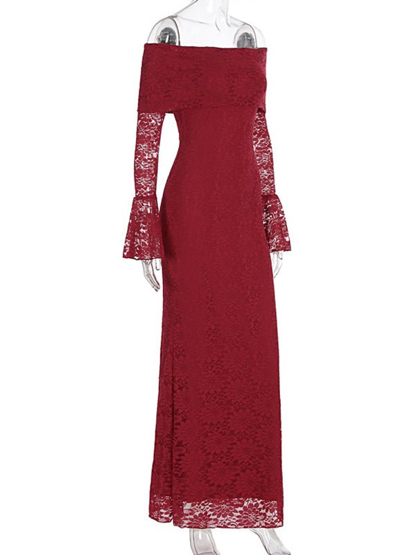 Lace Off Shoulder Flare Sleeve Bodycon Maternity Maxi Dress for Maternity