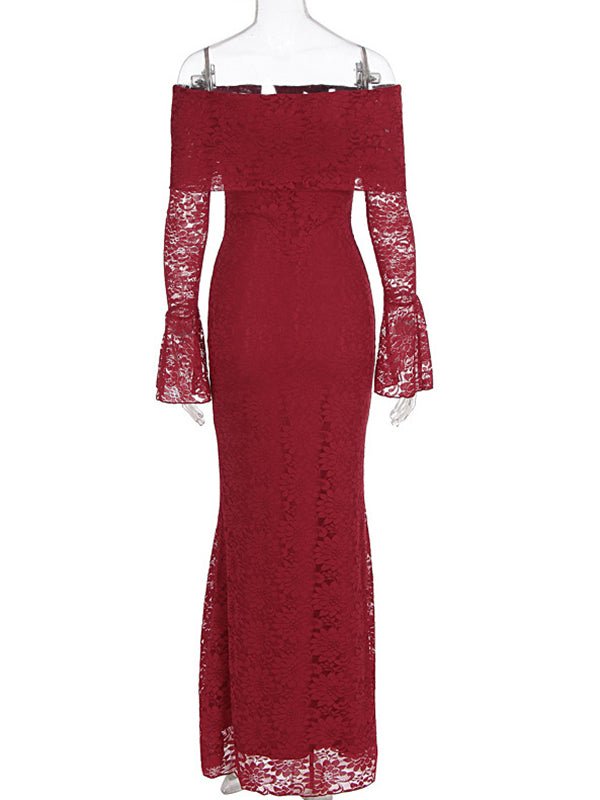 Lace Off Shoulder Flare Sleeve Bodycon Maternity Maxi Dress for Maternity