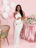 Ruched Buckle Baby Shower Maternity Maxi Dress for Maternity