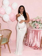 Ruched Buckle Baby Shower Maternity Maxi Dress for Maternity