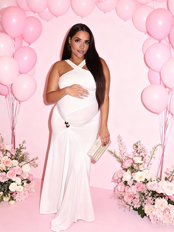 Ruched Buckle Baby Shower Maternity Maxi Dress for Maternity