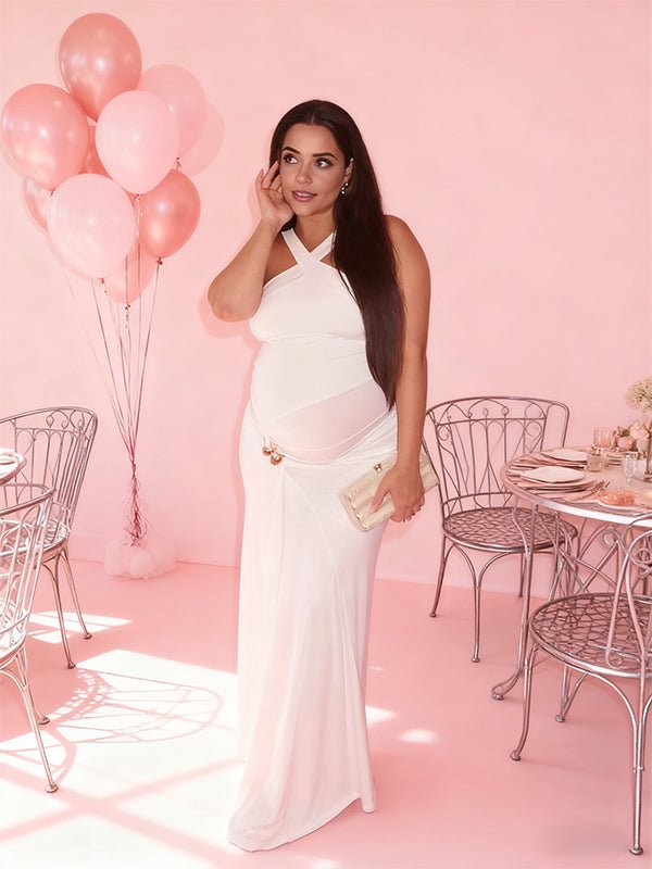 Ruched Buckle Baby Shower Maternity Maxi Dress for Maternity