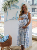 Floral Print Smocked Bow Boho Flowy Photoshoot Gender Reveal Baby Shower Maternity Maxi Dress for Maternity