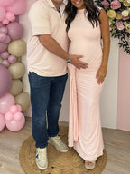 Pink Ruched Draped Backless Baby Girl Shower Maternity Maxi Dress for Maternity