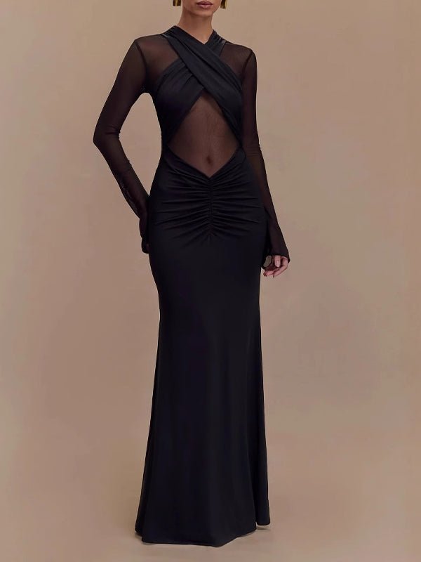 Black Grenadine Sheer Ruched Photoshoot Maternity Maxi Dress for Maternity