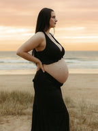 Black Halter Neck Ruched Two Piece Maternity Photoshoot Maxi Dress for Maternity