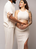 White Halter Neck Side Slit Crochet Two Piece Maternity Photoshoot Maxi Dress for Maternity