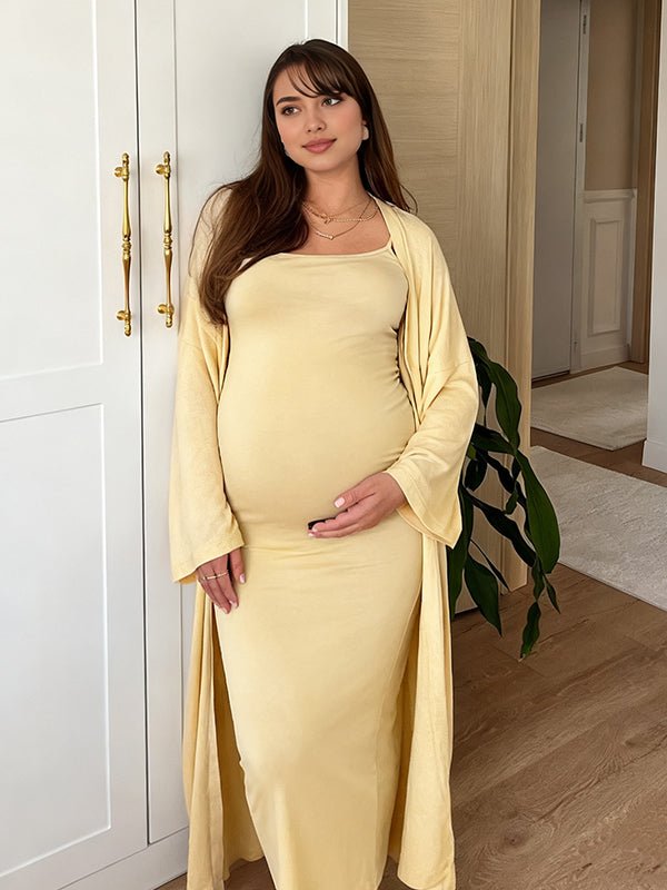Knit Tank Long Cardigan Two Piece Maternity Photoshoot Maxi Dress for Maternity