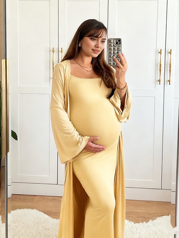 Knit Tank Long Cardigan Two Piece Maternity Photoshoot Maxi Dress for Maternity