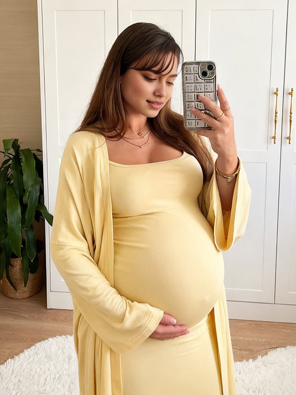 Knit Tank Long Cardigan Two Piece Maternity Photoshoot Maxi Dress for Maternity