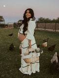 Beige Lace-up Spliced Two Piece Maternity Photoshoot Maxi Dress for Maternity