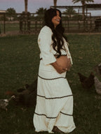 Beige Lace-up Spliced Two Piece Maternity Photoshoot Maxi Dress for Maternity