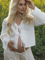 White Lace-up Bow Photoshoot Maternity Top for Maternity
