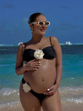 Black 3d Flower Lace-up Two Piece Photoshoot Maternity Swimwear for Maternity