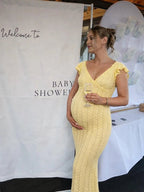 Knit Ruffle Falbala Hollow Out Bodycon Maternity Maxi Sweater Dress for Maternity