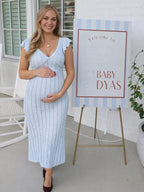 Knit Ruffle Falbala Hollow Out Bodycon Maternity Maxi Sweater Dress for Maternity