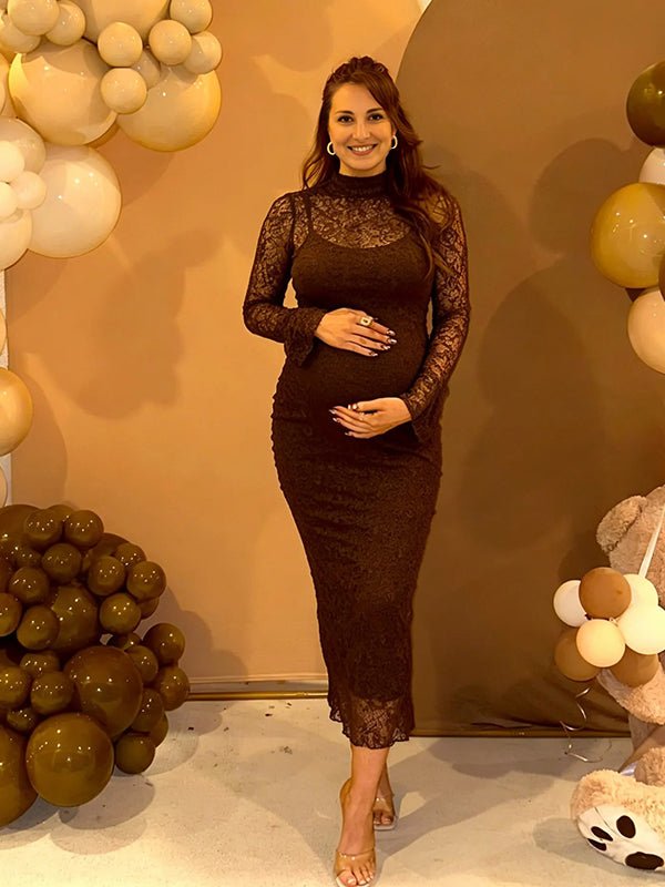 Lace Textured Bodycon Two Piece Set Sheer Maternity Maxi Dress for Maternity