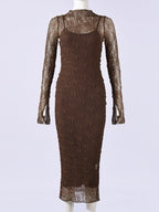 Lace Textured Bodycon Two Piece Set Sheer Maternity Maxi Dress for Maternity
