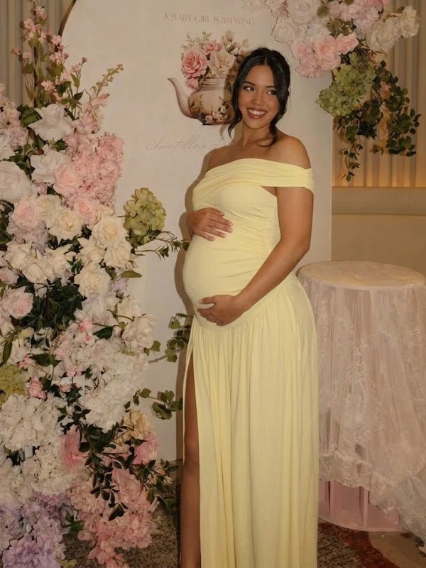 One Shoulder Ruched Side Slit Big Swing Maternity Maxi Dress for Maternity