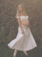 White Lace Drawstring Tank Crop Big Swing Two Piece Set Maternity Maxi Dress for Maternity