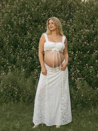 White Lace Drawstring Tank Crop Big Swing Two Piece Set Maternity Maxi Dress for Maternity