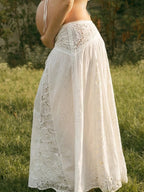White Lace Drawstring Tank Crop Big Swing Two Piece Set Maternity Maxi Dress for Maternity