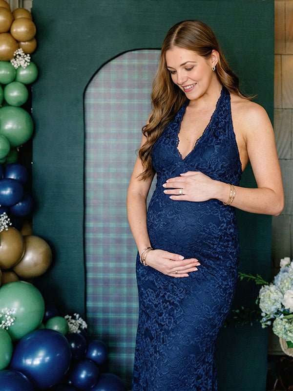 Lace Ruffle Hem Back Slit Backless Bodycon Maternity Maxi Dress for Maternity