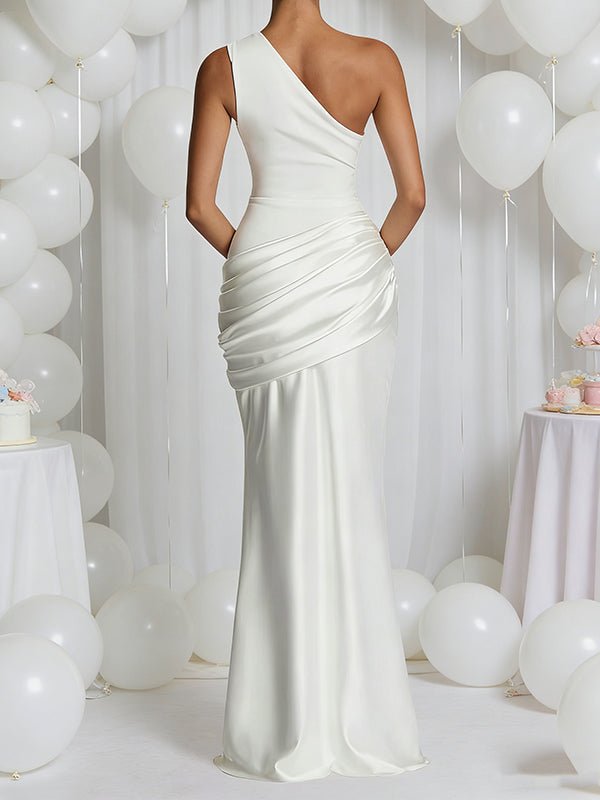 Chic Off Shoulder Splicing Satin Mermaid Baby Shower Maternity Maxi Dress for Maternity