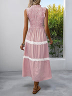 Cute Lace Splicing Ruffle Ruched Striped Vacation Maternity Maxi Dress for Maternity