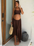 Chic Two Piece Irregular Side Draped Spaghetti Straps Vacation Maternity Maxi Dress for Maternity