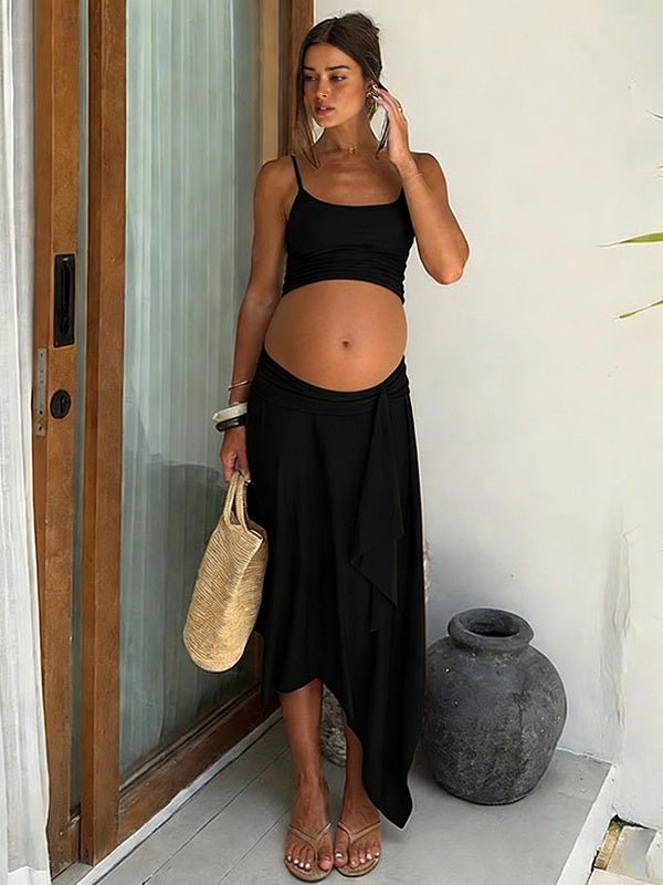 Chic Two Piece Irregular Side Draped Spaghetti Straps Vacation Maternity Maxi Dress for Maternity
