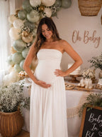 Elegant Side Slit Bandeau Ruched Baby Shower Maternity Maxi Dress for Maternity