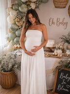 Elegant Side Slit Bandeau Ruched Baby Shower Maternity Maxi Dress for Maternity