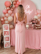 Elegant Bodycon Side Slit Backless Lace-up Baby Shower Maternity Maxi Dress for Maternity