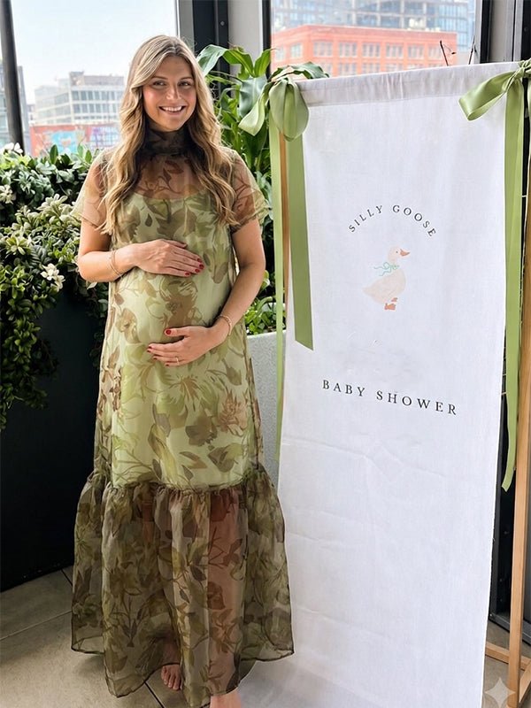 Chic Floral Falbala Backless Bodycon Baby Shower Maternity Maxi Dress for Maternity