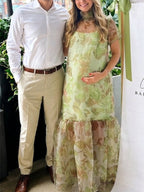 Chic Floral Falbala Backless Bodycon Baby Shower Maternity Maxi Dress for Maternity