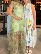 Chic Floral Falbala Backless Bodycon Baby Shower Maternity Maxi Dress for Maternity