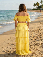 Chic Photoshoot Two Piece Layers Of Falbala Off Shoulder Vacation Maternity Maxi Dress for Maternity