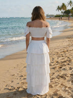 Chic Photoshoot Two Piece Layers Of Falbala Off Shoulder Vacation Maternity Maxi Dress for Maternity