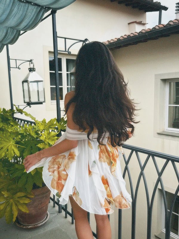Orange Floral Cascading Ruffle Irregular Backless Stars Vacation Maternity Mini Dress for Maternity