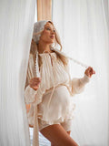 Chic Apricot Babyshower Falbala Belt Side Draped Ruched Two Piece Photoshoot Maternity Mini Dress Short for Maternity