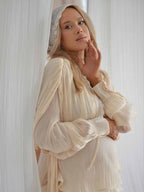 Chic Apricot Babyshower Falbala Belt Side Draped Ruched Two Piece Photoshoot Maternity Mini Dress Short for Maternity