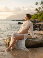 White Chic Transparent Slit Two Piece Maternity Photoshoot Maxi Dress for Maternity