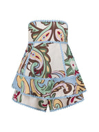 Chic White Graffiti Print Falbala Bandeau Two Piece Vacation Maternity Tank Tops Shorts for Maternity