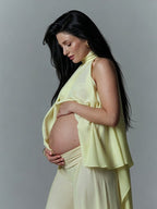 Chic Yellow Daily 2 Piece Set Irregular Flowy Halter Neck Vacation Photoshoot Maternity Tank Top Pant for Maternity